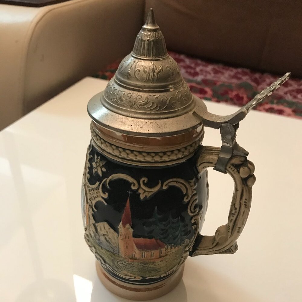 Vintage Titisee Schwarzwald West Germany Beer Stein Pewer Hinged Lid Marked DBGM